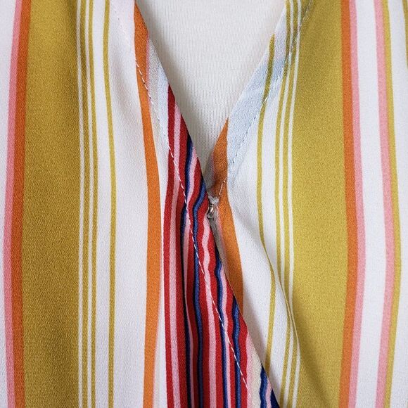 CUTE Yellow Striped Surplice Top Peplum Blouse womens M V Neck medium - Picture 5 of 9